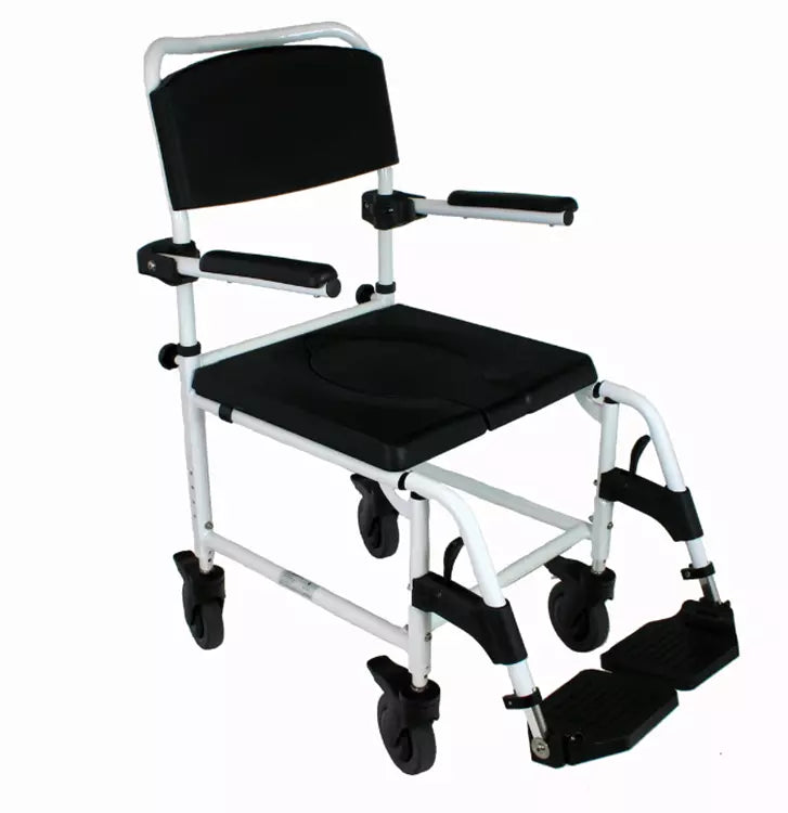 Dusch- und Toilettenrollstuhl Kakadu – fahrbar, bremsbar, klappbare Armlehnen – 5" Rollen