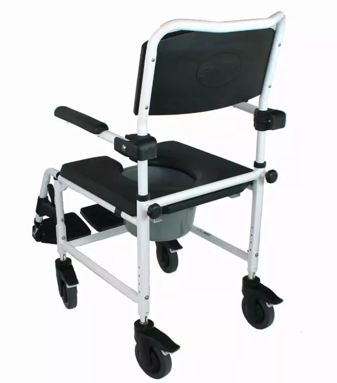Dusch- und Toilettenrollstuhl Kakadu – fahrbar, bremsbar, klappbare Armlehnen – 5" Rollen