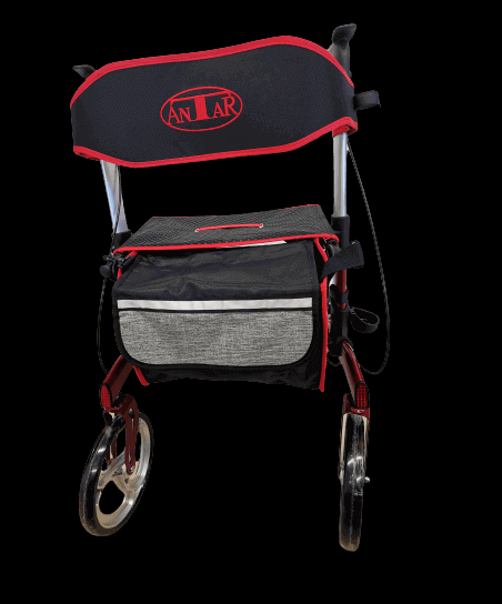 Leichtgewichtrollator Antar Patent AT51039 – 2‑fach faltbar mit extra großen Vorderrädern (Bordeauxrot)