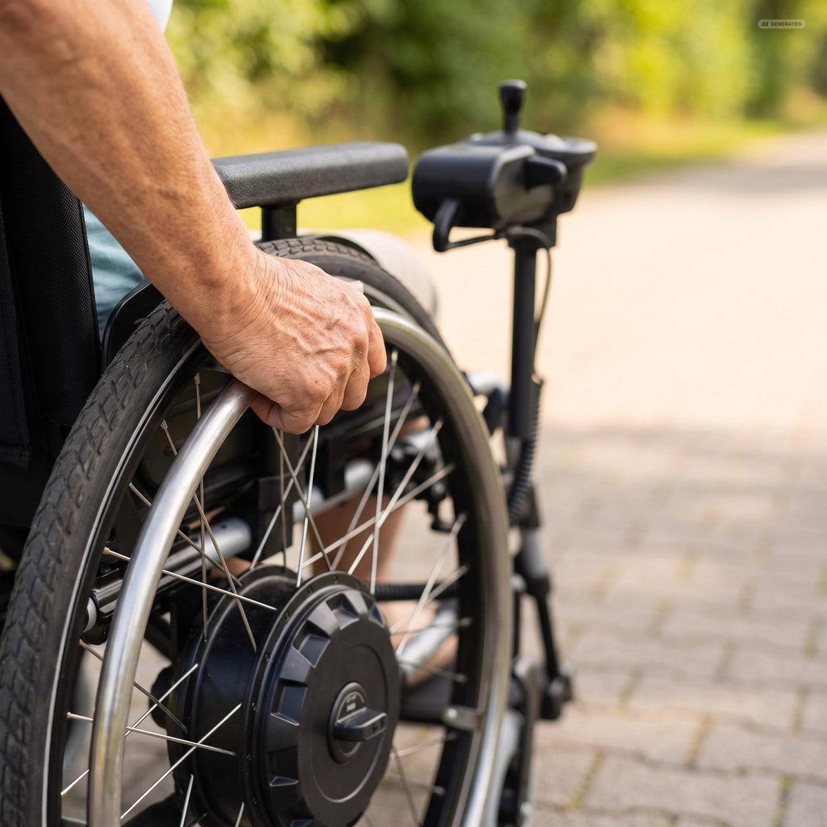 elektrischer Zusatzantrieb SOLO Firma AAT gebraucht mit Rollstuhl Elektro Antrieb elektrisch fahren